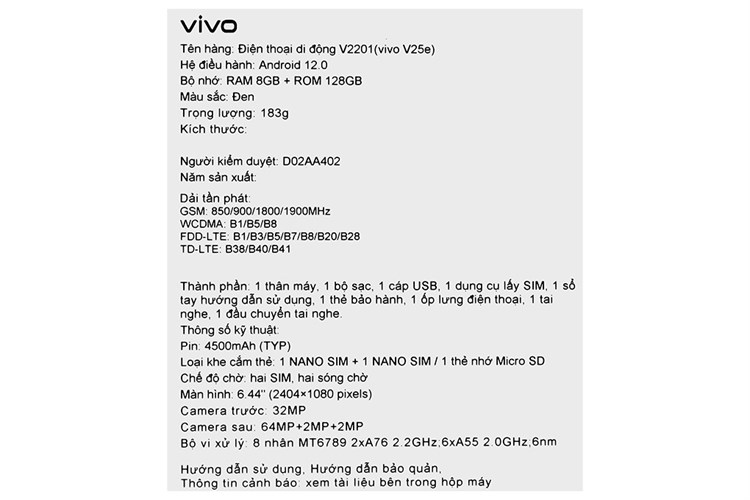 Điện thoại vivo V25E Màu Đen