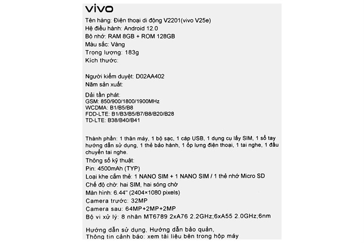 Điện thoại vivo V25E Màu Vàng