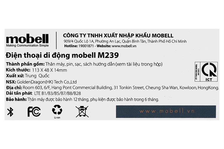 Điện thoại Mobell M239 4G Màu Đen