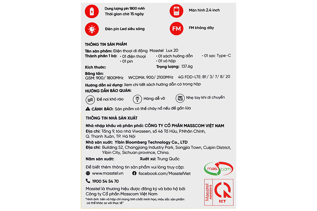 Điện thoại Masstel Lux 20 Màu Xanh Dương