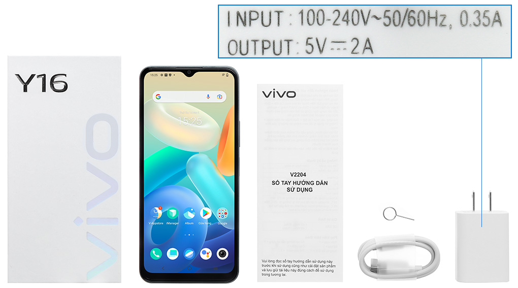 Bộ sản phẩm gồm: Hộp, Sách hướng dẫn, Cây lấy sim, Cáp Type C, Củ sạc rời đầu Type A