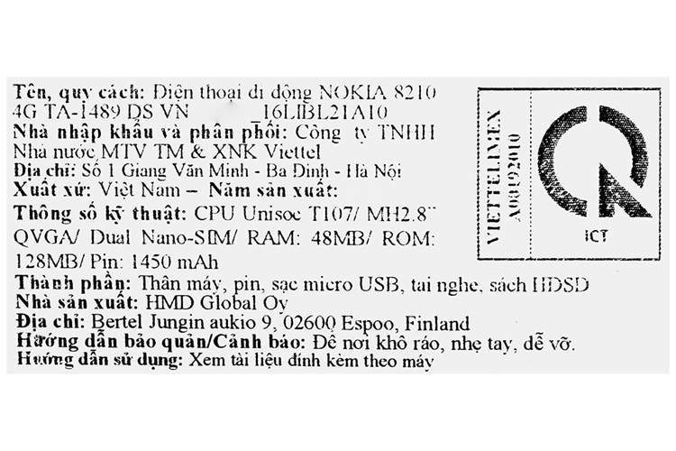 Điện thoại Nokia 8210 4G Màu Trắng