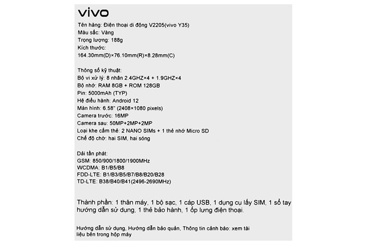 Điện thoại vivo Y35 Màu Vàng