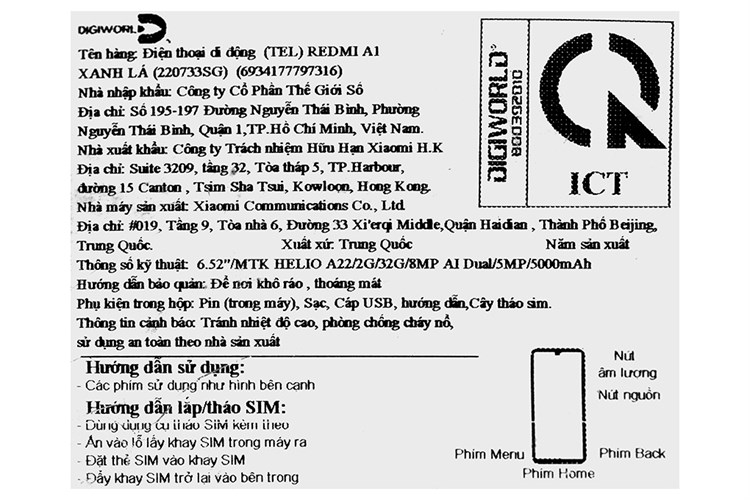 Điện thoại Xiaomi Redmi A1 Màu Xanh lá
