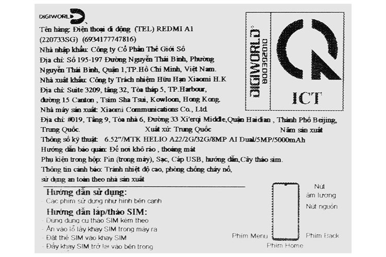 Điện thoại Xiaomi Redmi A1 Màu Xanh Dương