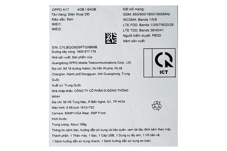 Điện thoại OPPO A17 Màu Đen