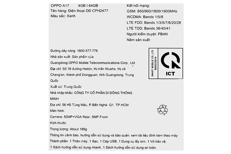 Điện thoại OPPO A17 Màu Xanh Dương