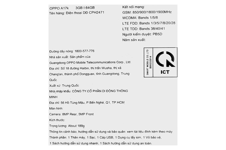 Điện thoại OPPO A17K 3GB/64GB Màu Vàng