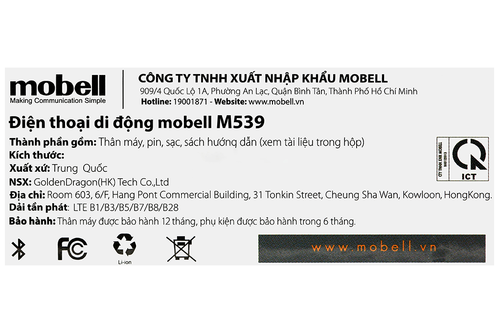 Điện thoại Mobell M539 Màu Đen