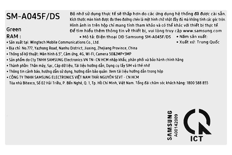 Điện thoại Samsung Galaxy A04 (4GB/64GB) Màu Xanh lá đậm