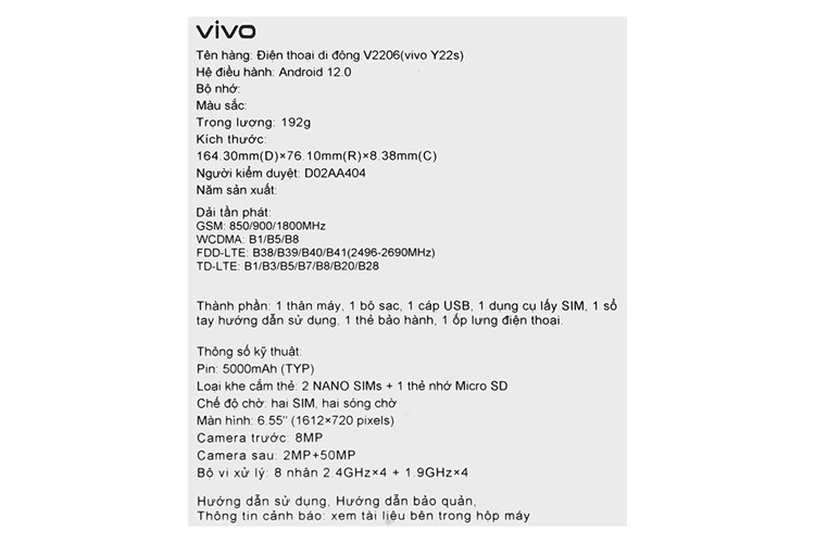 Điện thoại vivo Y22s 4GB Màu Vàng - Xanh dương