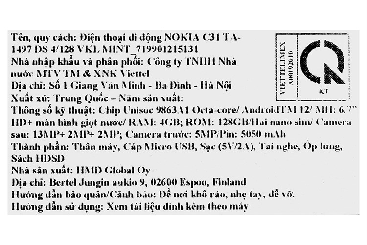 Điện thoại Nokia C31 (4GB/128GB) Màu Xanh mint