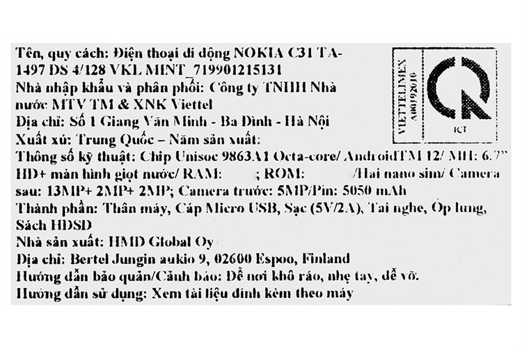 Điện thoại Nokia C31 (4GB/128GB) Màu Xanh Đậm