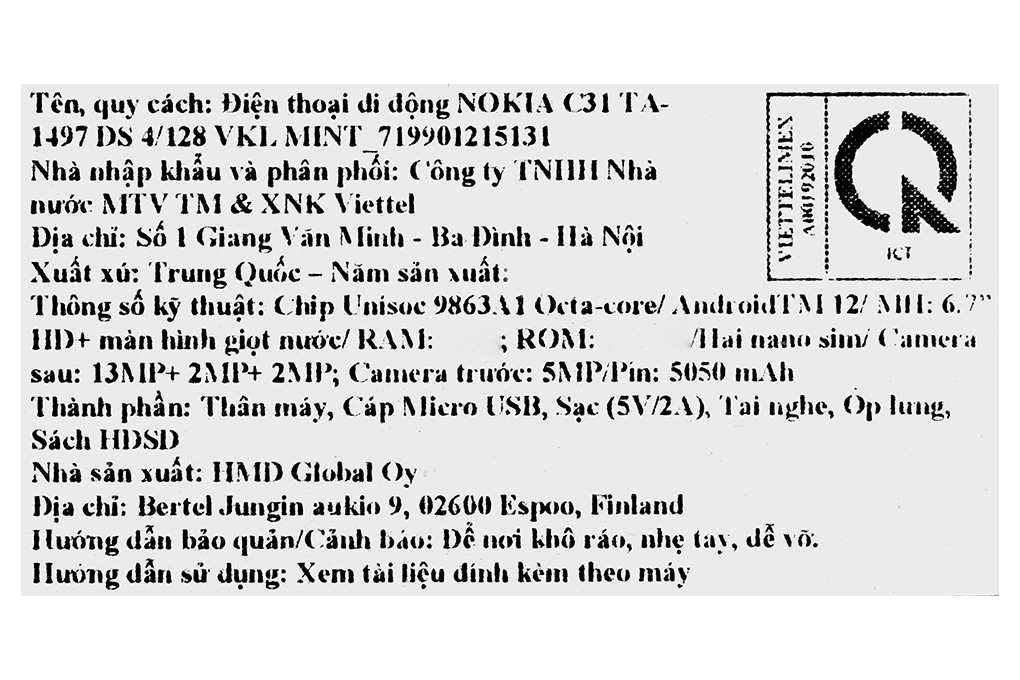 Điện thoại Nokia C31 (3GB/32GB)