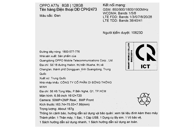 Điện thoại OPPO A77s Màu Đen
