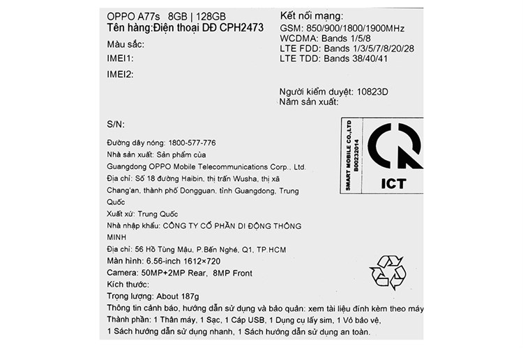 Điện thoại OPPO A77s Màu Xanh ngọc