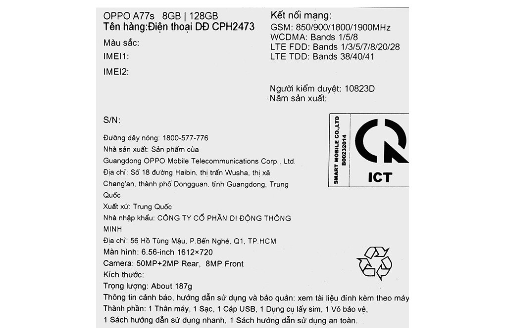 Điện thoại OPPO A77s Màu Xanh ngọc