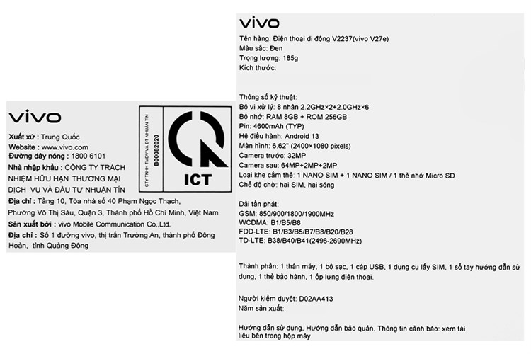 Điện thoại vivo V27e Màu Đen