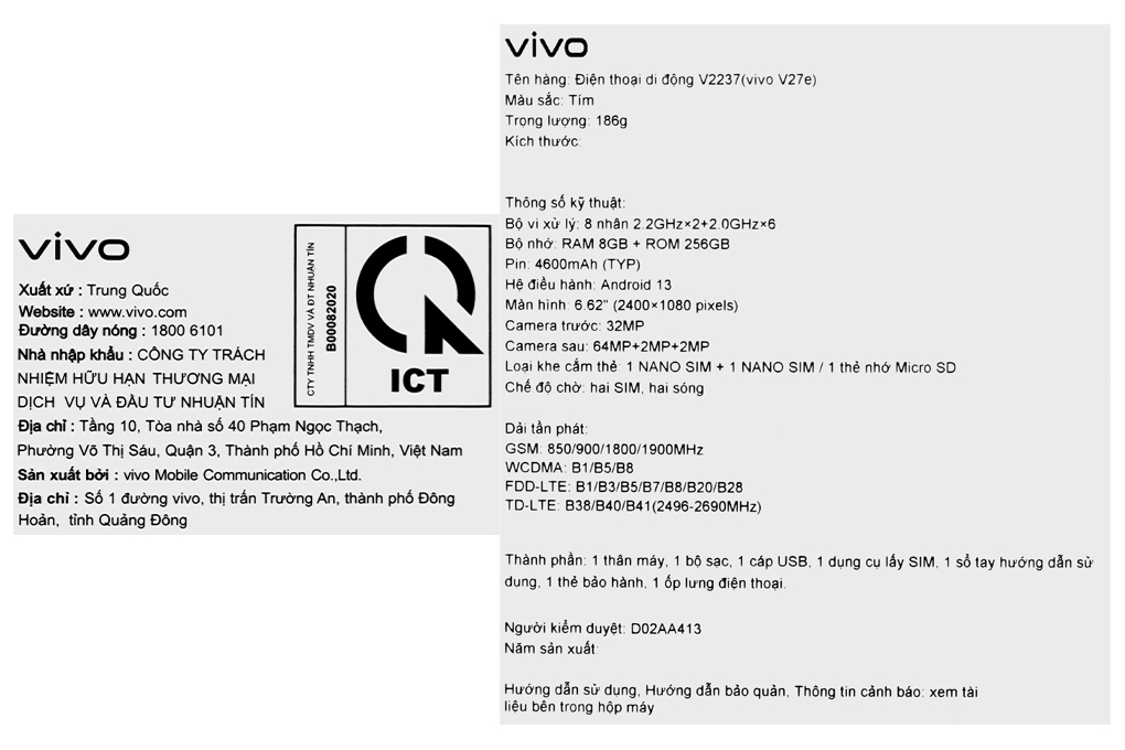Điện thoại vivo V27e Màu Tím