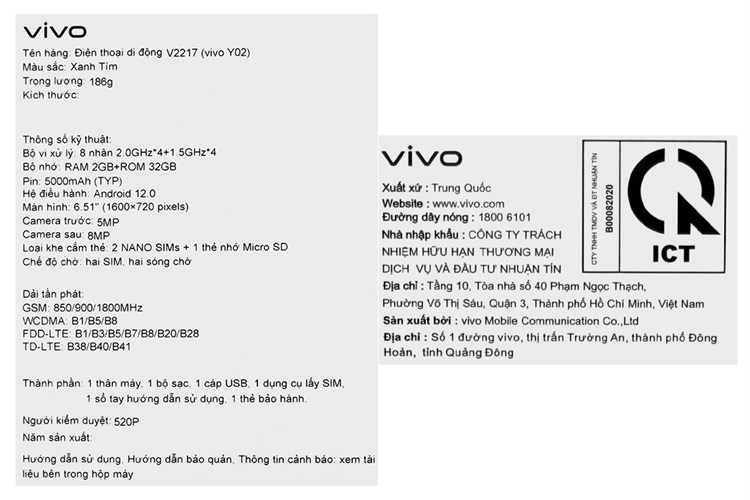 Điện thoại vivo Y02 Màu Xanh tím