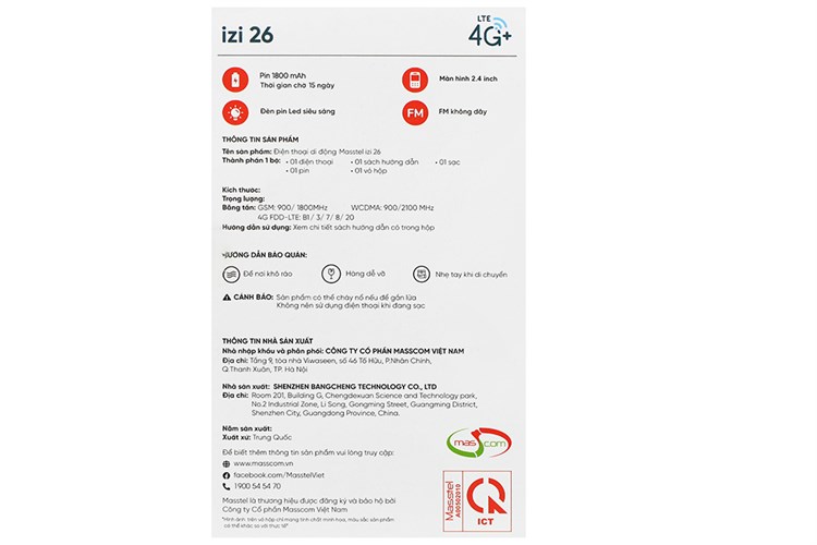 Điện thoại Masstel IZI 26 Màu Đen