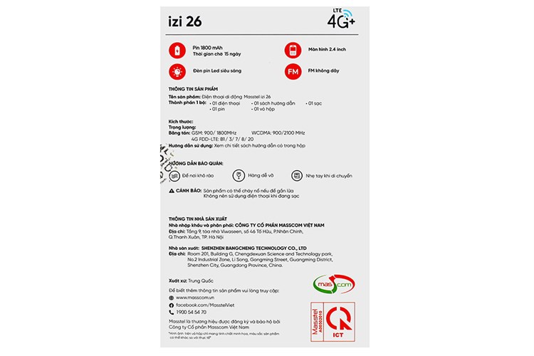 Điện thoại Masstel IZI 26 Màu Xanh Dương