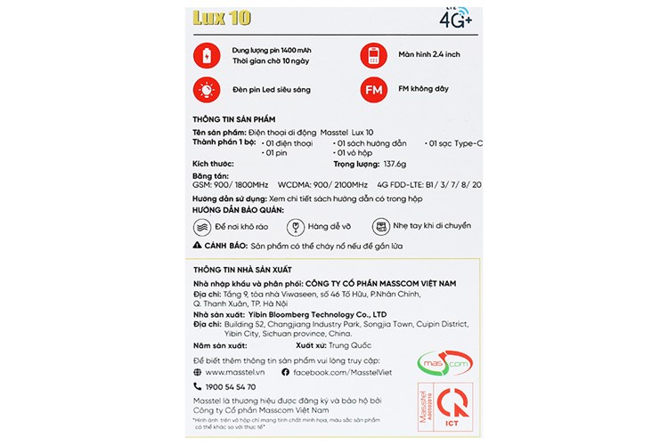 Điện thoại Masstel Lux 10 Màu Vàng