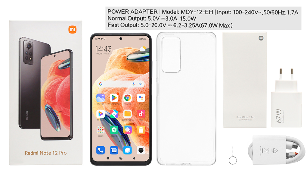 Bộ sản phẩm gồm: Hộp, Sách hướng dẫn, Cây lấy sim, Ốp lưng, Cáp Type C, Củ sạc nhanh rời đầu Type A