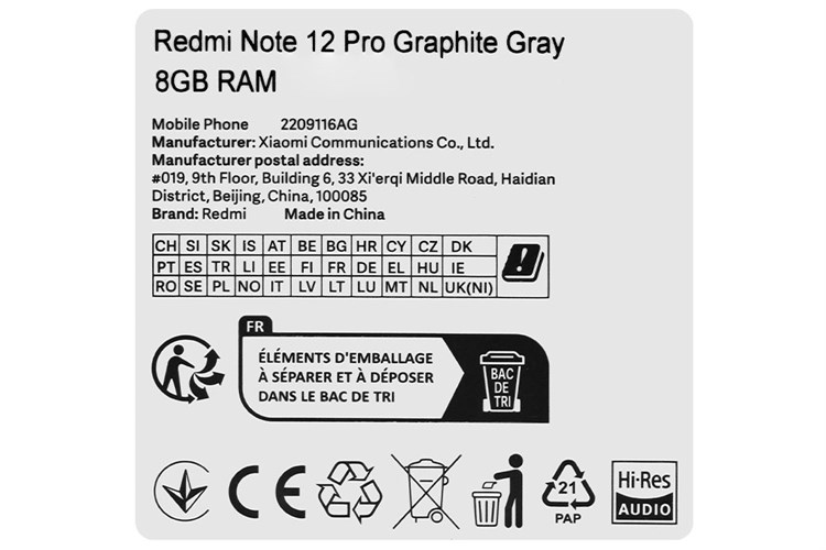Điện thoại Xiaomi Redmi Note 12 Pro 128GB Màu Xám