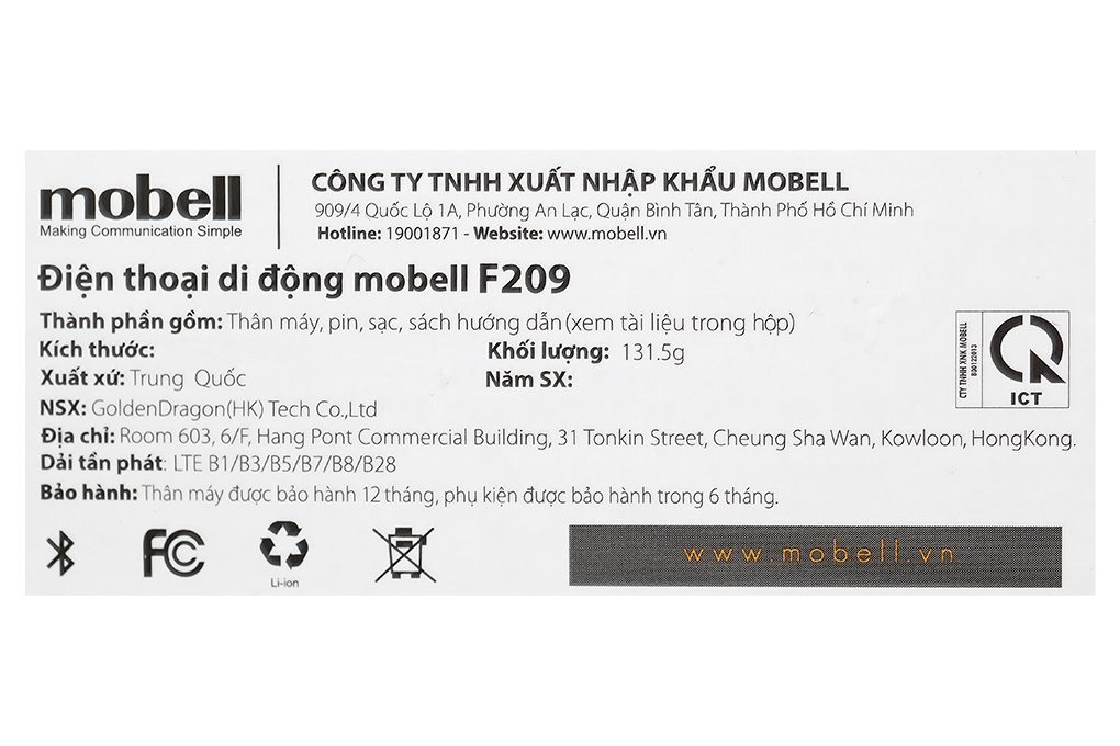 Điện thoại Mobell F209 Màu Vàng