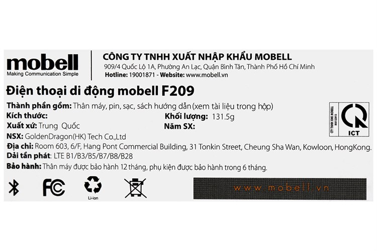 Điện thoại Mobell F209 Màu Đen