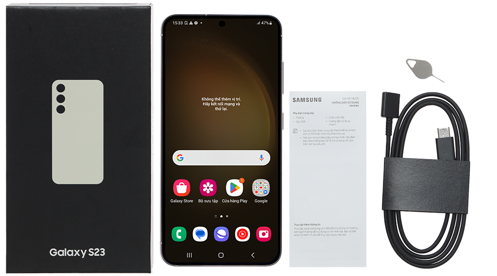 Bộ sản phẩm gồm: Hộp, Sách hướng dẫn, Cây lấy sim, Cáp Type C