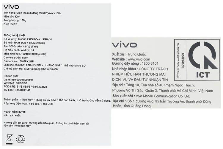 Điện thoại vivo Y100 8GB/256GB Màu Đen