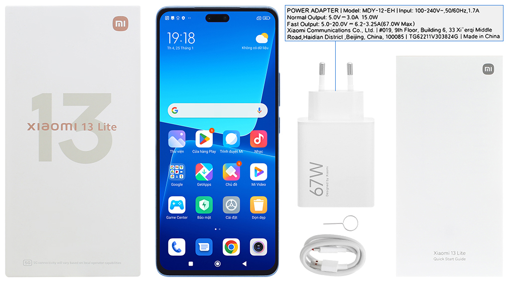 Bộ sản phẩm gồm: Hộp, Sách hướng dẫn, Cây lấy sim, Ốp lưng, Cáp Type C, Củ sạc nhanh rời đầu Type A