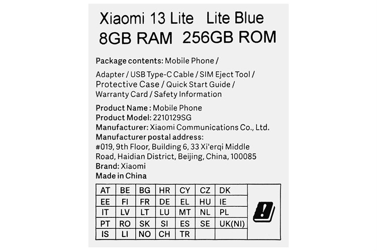 Điện thoại Xiaomi 13 Lite 5G Màu Xanh Dương