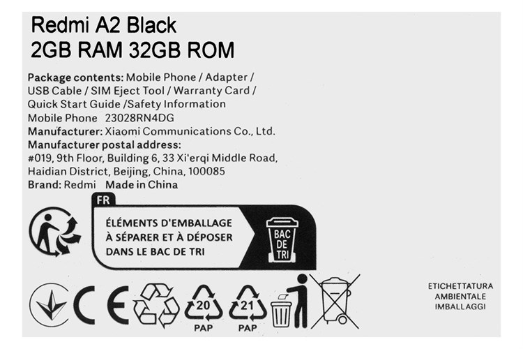 Điện thoại Xiaomi Redmi A2 2GB/32GB Màu Đen