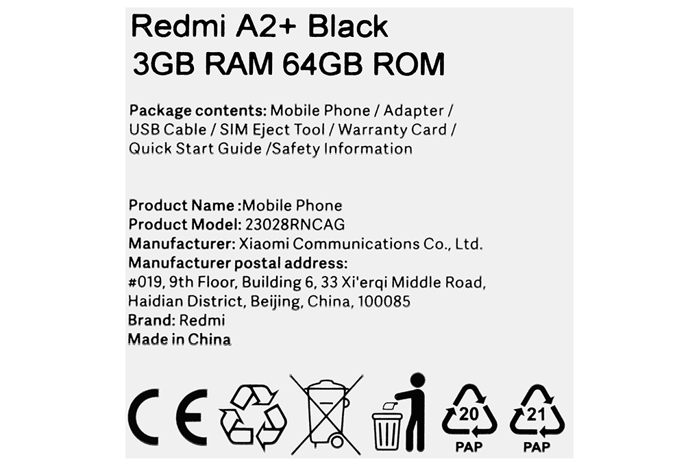 Điện thoại Xiaomi Redmi A2+ 3GB/64GB Màu Đen