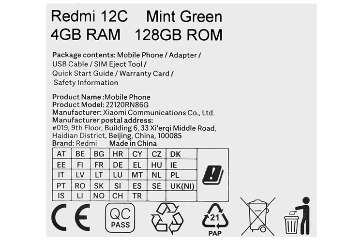 Điện thoại Xiaomi Redmi 12C 128GB Màu Xanh lá
