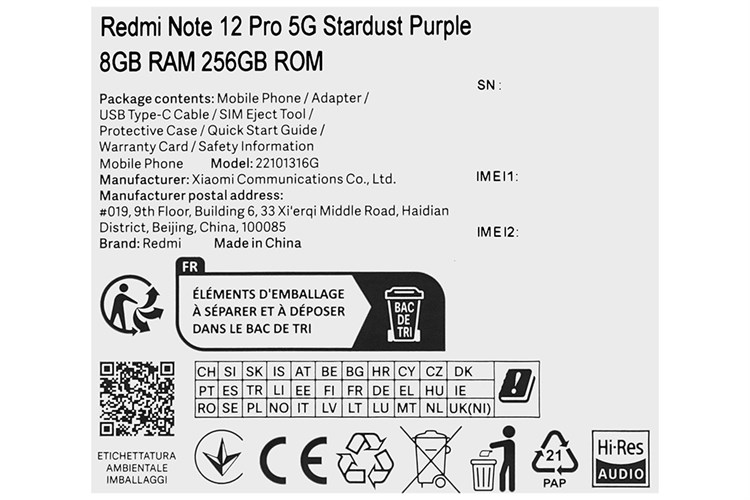 Điện thoại Xiaomi Redmi Note 12 Pro 5G Tím Màu Tím