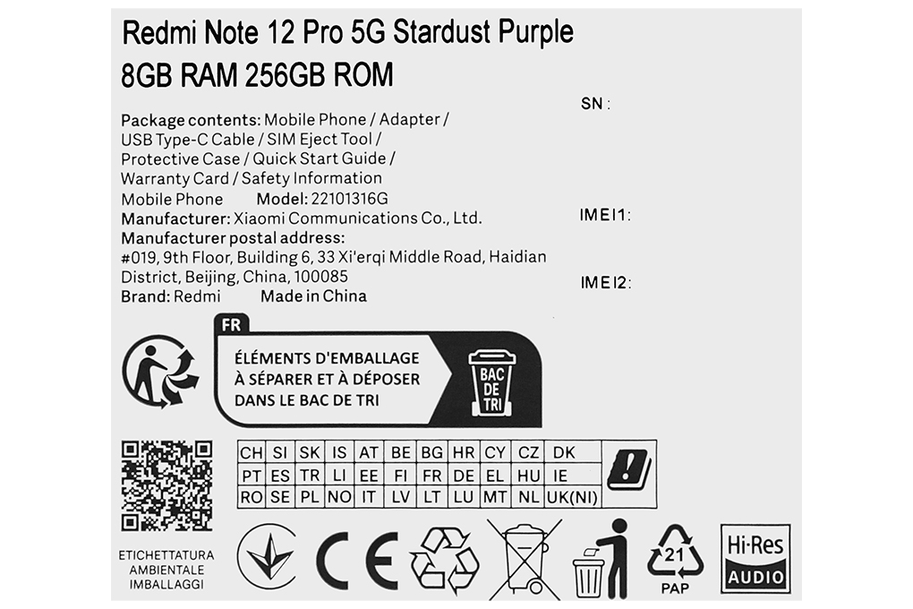 Điện thoại Xiaomi Redmi Note 12 Pro 5G Tím Màu Tím