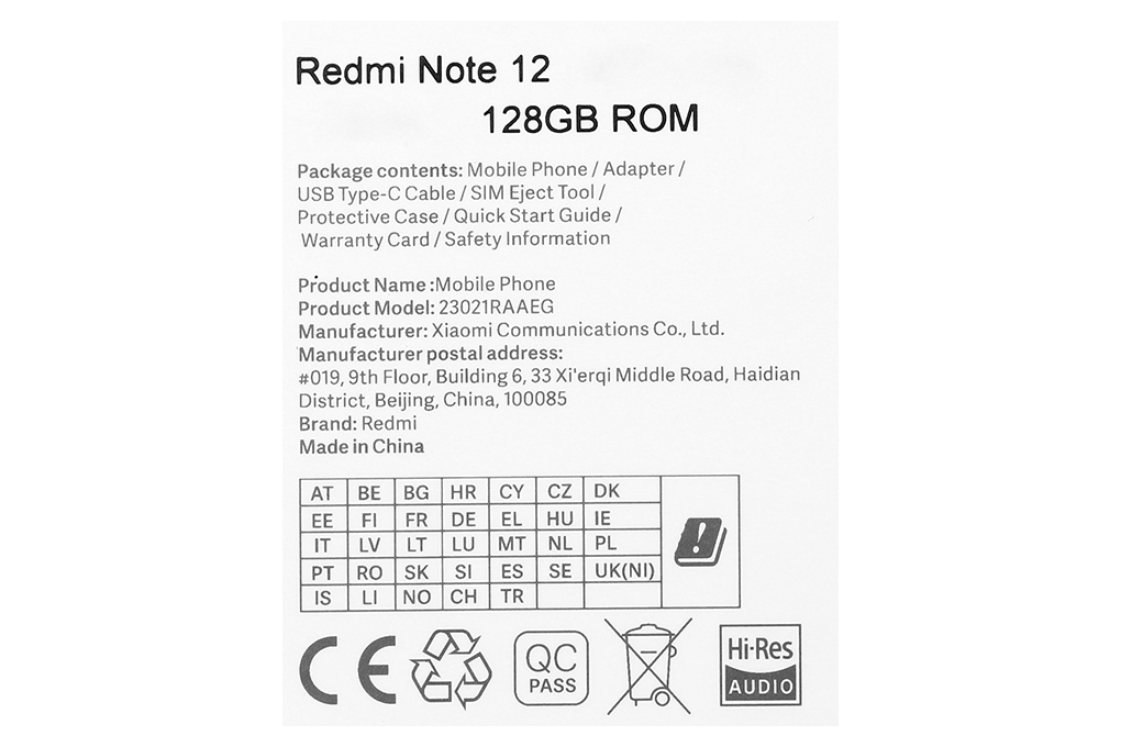 Điện thoại Xiaomi Redmi Note 12 (8GB/128GB) Màu Xám
