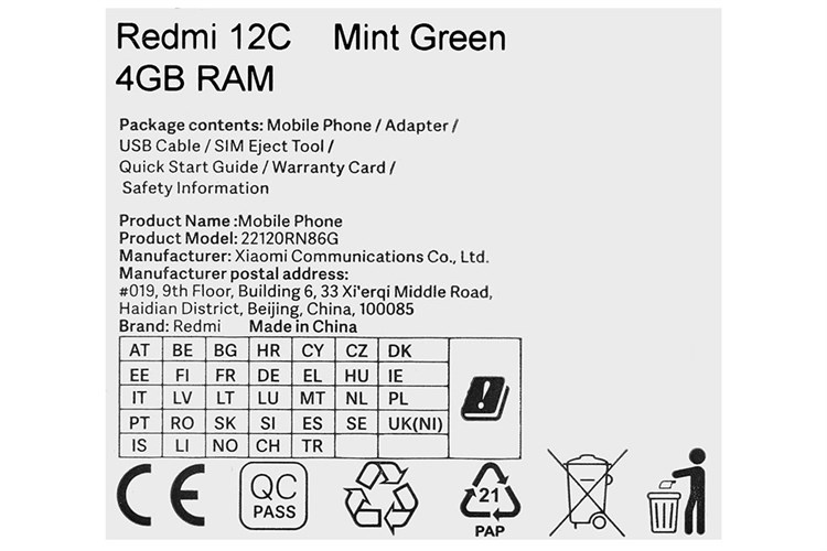 Điện thoại Xiaomi Redmi 12C 64GB Màu Xanh lá