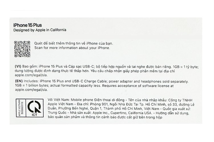 Điện thoại iPhone 15 Plus 256GB Màu Đen