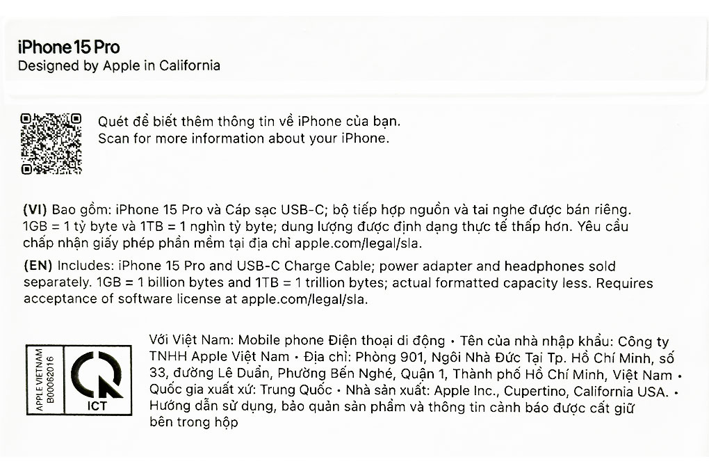 Điện thoại iPhone 15 Pro 512GB Màu Titan đen