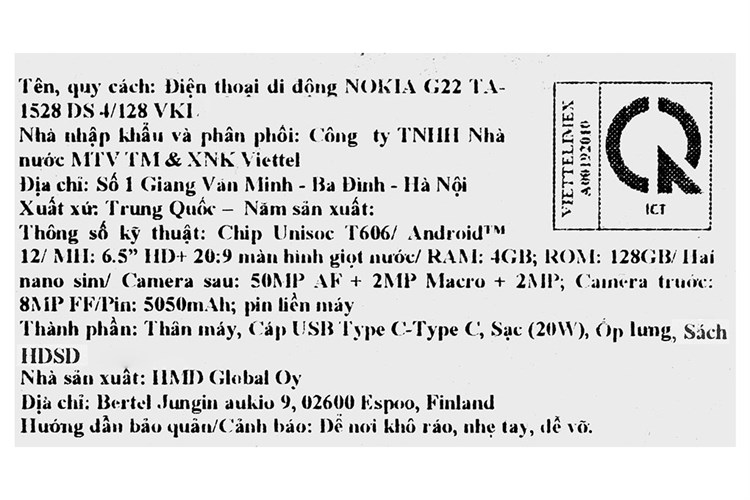 Điện thoại Nokia G22 Màu Xám