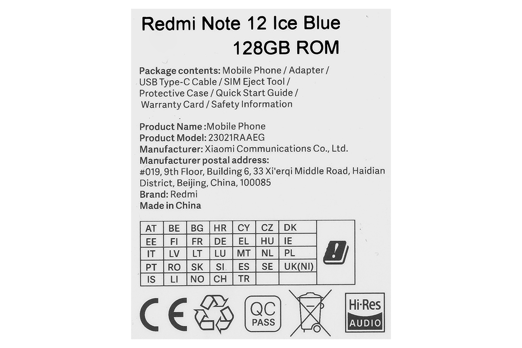 Điện thoại Xiaomi Redmi Note 12 (4GB/128GB) Màu Xanh Dương