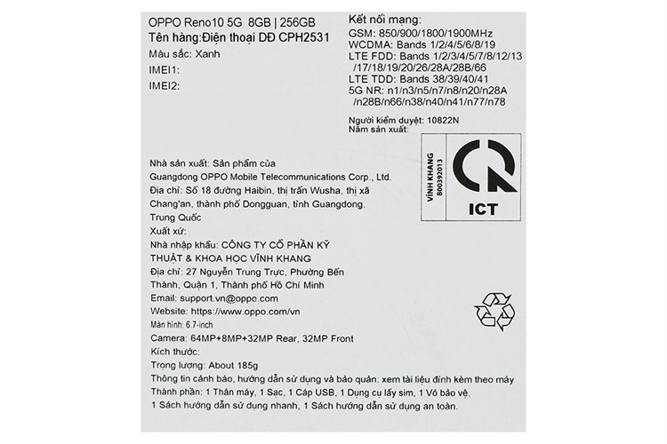 Điện thoại OPPO Reno10 5G 8GB/256GB Màu Xanh Dương