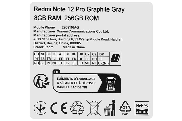 Điện thoại Xiaomi Redmi Note 12 Pro 256GB Màu Xám