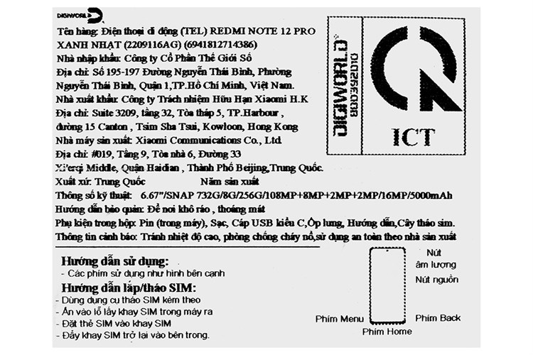 Điện thoại Xiaomi Redmi Note 12 Pro 256GB Màu Xanh dương nhạt