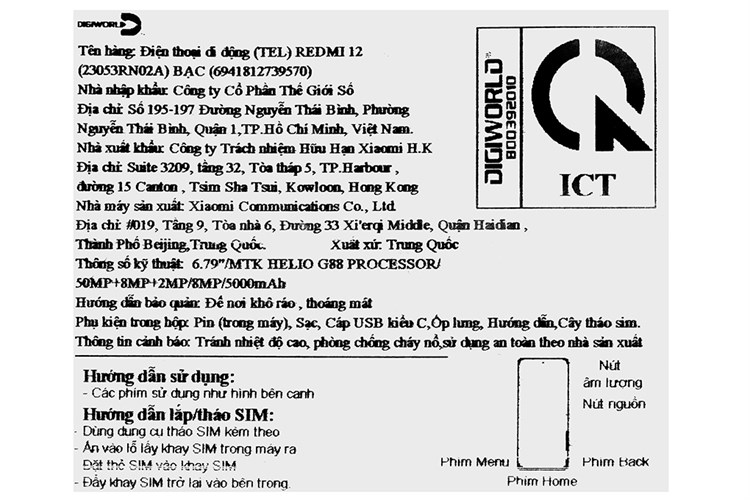 Điện thoại Xiaomi Redmi 12 8GB/128GB Màu Bạc